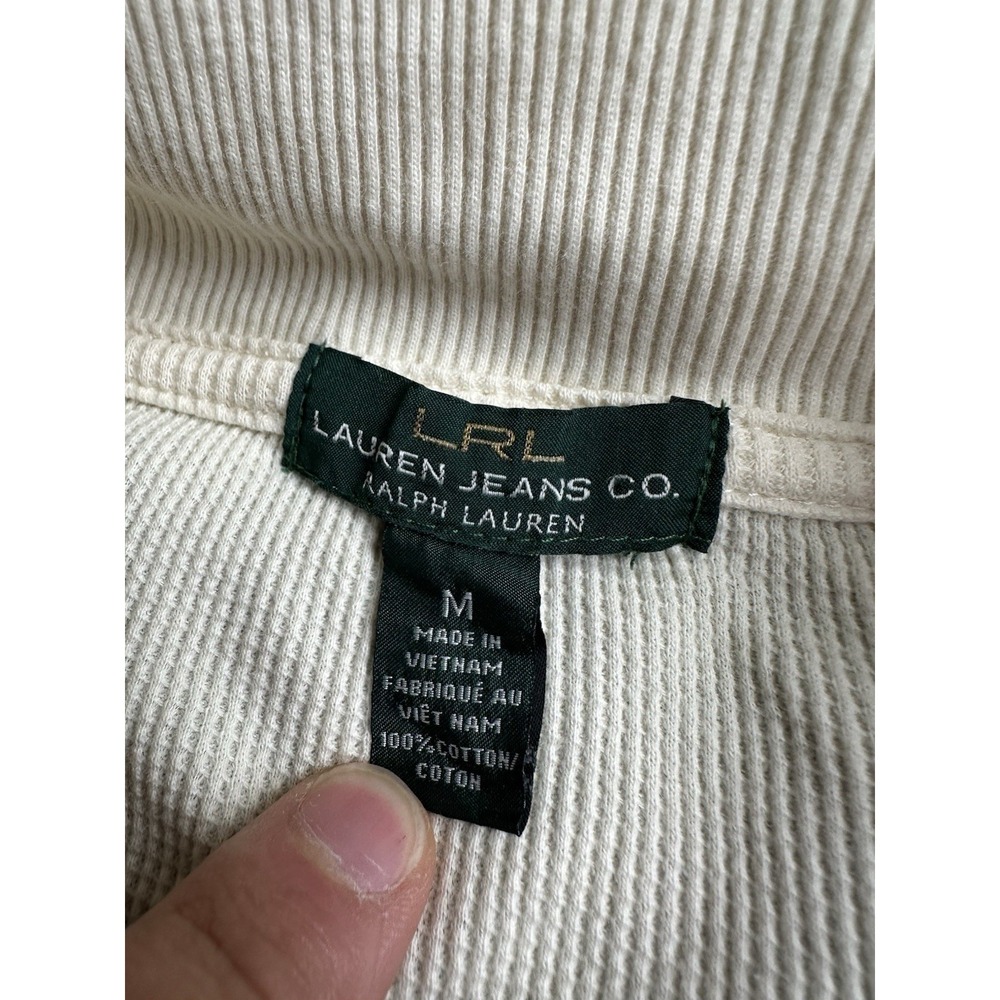 Womens Waffle Knit Top LRL Ralph Lauren Ivory Shawl Collar, Size M - Picture 3 of 7